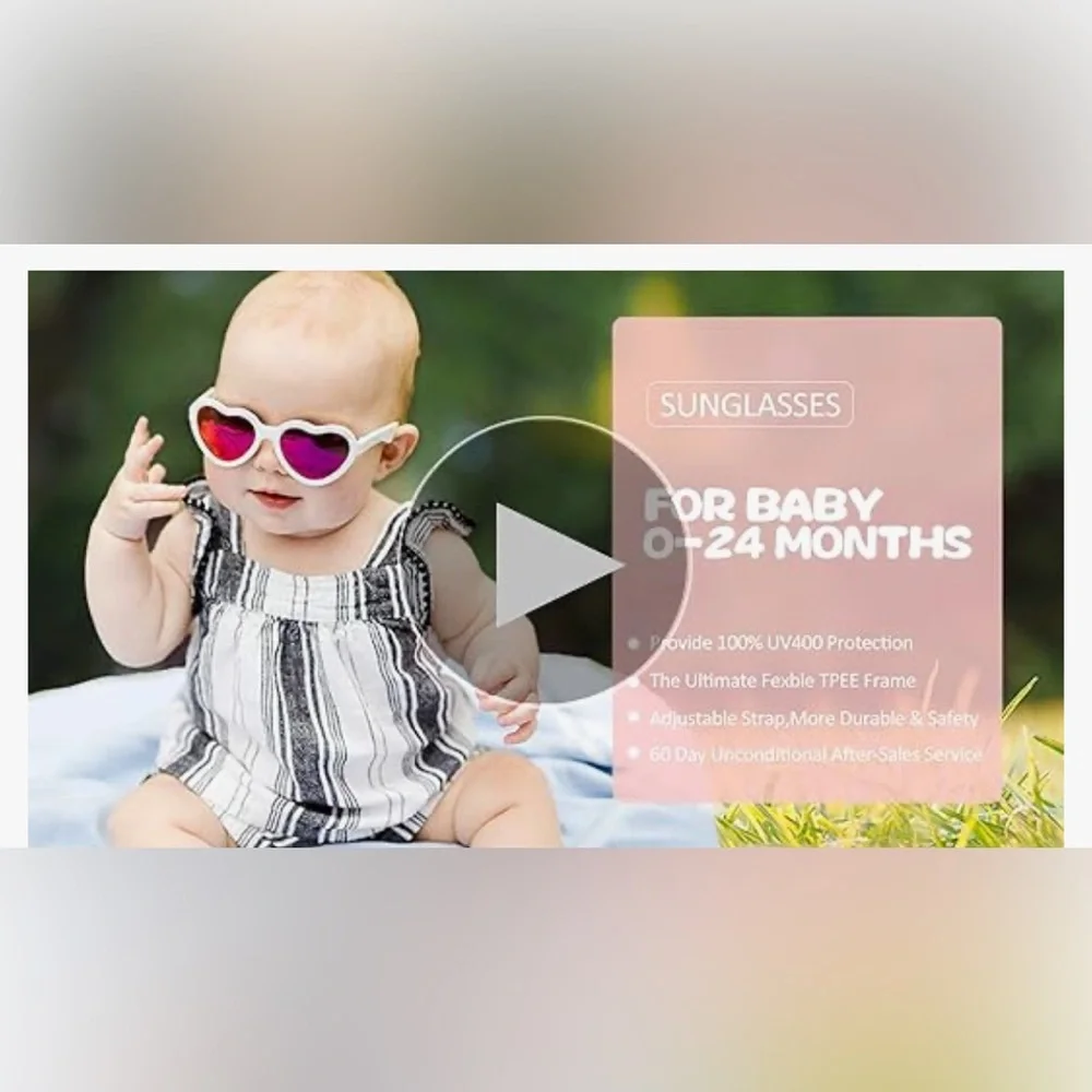 NEW Flexible Heart Shaped Baby Polarized Sunglasses Strap 0-24 Months